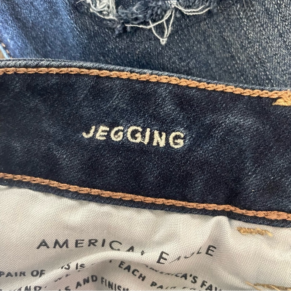 American Eagle Dark Wash Solid Blue Distressed Hi… - image 6